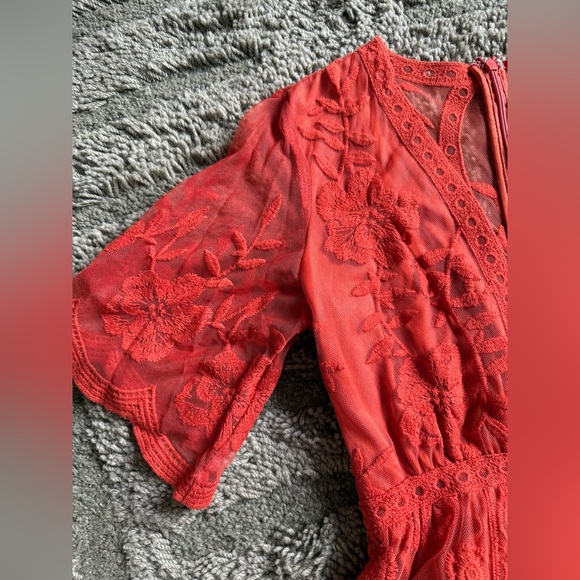 Endless Lace Orange Deep V Romper - Picture 5 of 6